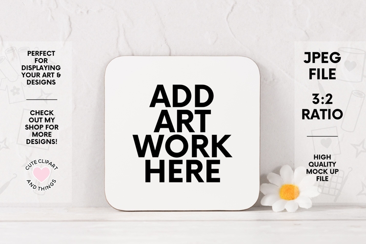 Coaster Mock Up | Bright Coaster Mock Up With Daisy
