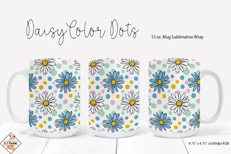 Daisy Color Dots Mug Wrap Sublimation | 15 oz. Mug