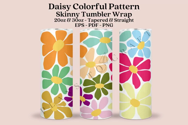 Daisy Colorful Pattern Skinny Tumbler Sublimation Wrap