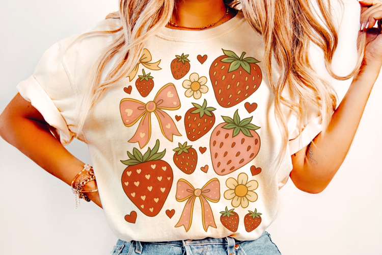Boho Strawberry Coquette PNG, Preppy Strawberries, Summer