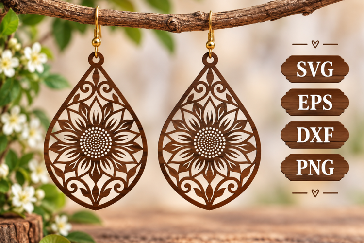 Daisy Floral Earring Teardrop Wood Silhouette Laser SVG File