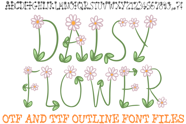 Daisy Flower Doodle Font Typography Lettering ABC OTF