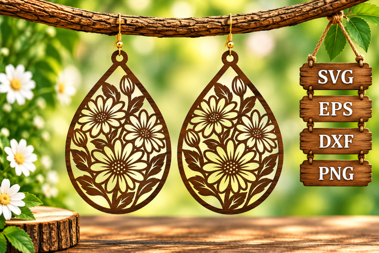 Daisy Bunch Earring Teardrop Wildflower Blossom Laser Cut