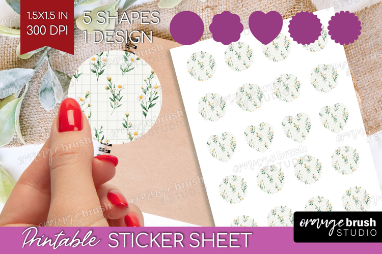Daisy Flowers Round Sticker - Summer Printable Sticker Sheet