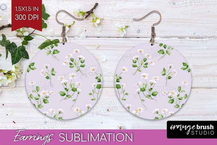 Daisy Flowers Round Earrings - Summer PNG Sublimation