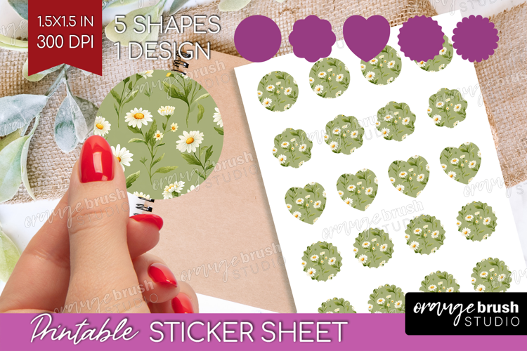 Daisy Flowers Round Sticker - Summer Printable Sticker Sheet