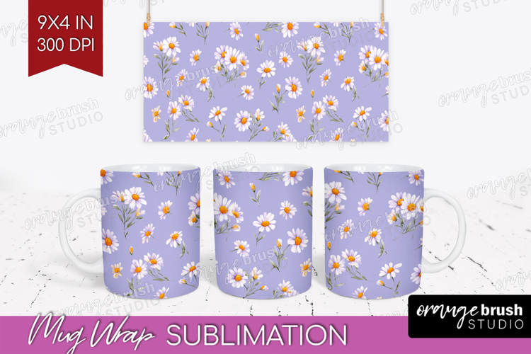 Daisy Flowers Mug Wrap - Summer Mug PNG Sublimation