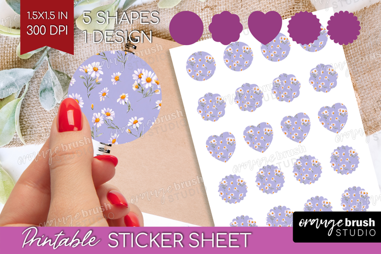 Daisy Flowers Round Sticker - Summer Printable Sticker Sheet