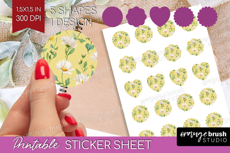 Daisy Flowers Round Sticker - Summer Printable Sticker Sheet