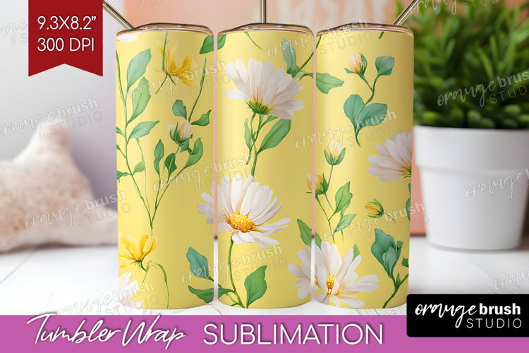 Daisy Flowers Tumbler Wrap - Summer Tumbler PNG Sublimation