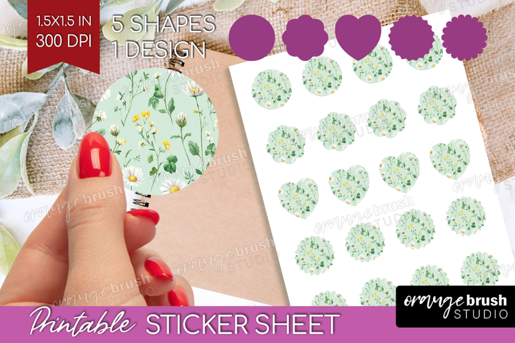 Daisy Flowers Round Sticker - Summer Printable Sticker Sheet