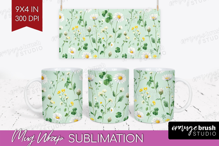 Daisy Flowers Mug Wrap - Summer Mug PNG Sublimation