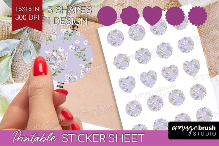 Daisy Flowers Round Sticker - Summer Printable Sticker Sheet