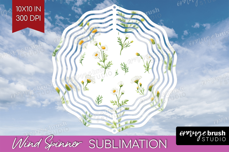 Daisy Flowers Wind Spinner Sublimation PNG - Summer Round