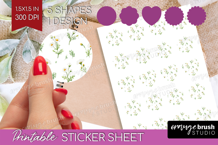 Daisy Flowers Round Sticker - Summer Printable Sticker Sheet