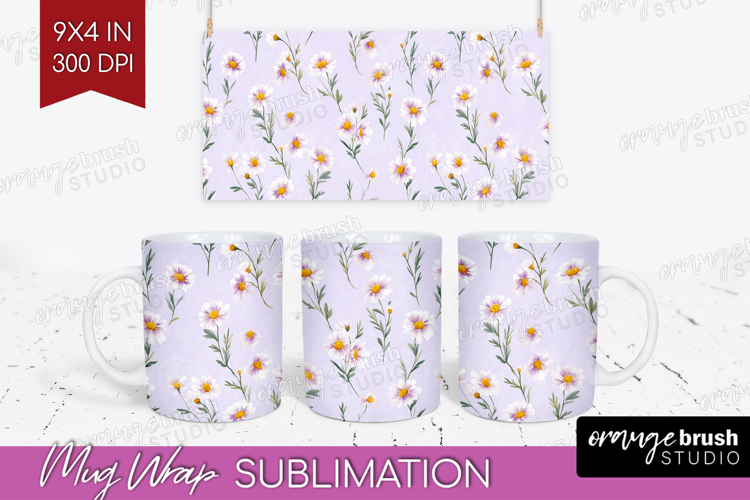 Daisy Flowers Mug Wrap - Summer Mug PNG Sublimation