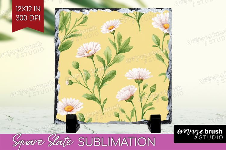 Daisy Flowers Slate PNG - Summer Square Slate Sublimation