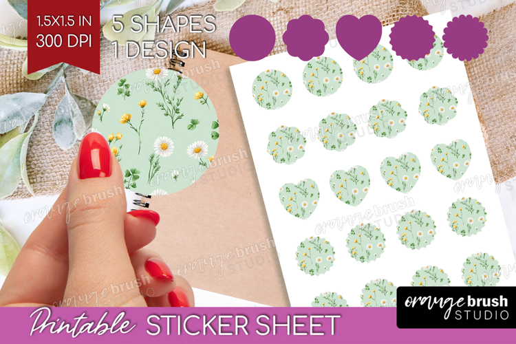 Daisy Flowers Round Sticker - Summer Printable Sticker Sheet