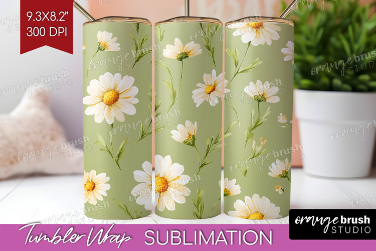 Daisy Flowers Tumbler Wrap - Summer Tumbler PNG Sublimation