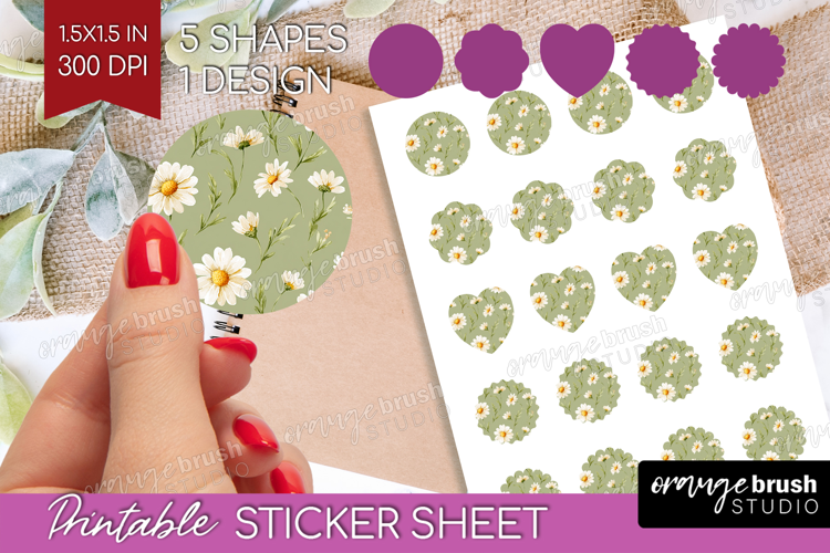 Daisy Flowers Round Sticker - Summer Printable Sticker Sheet