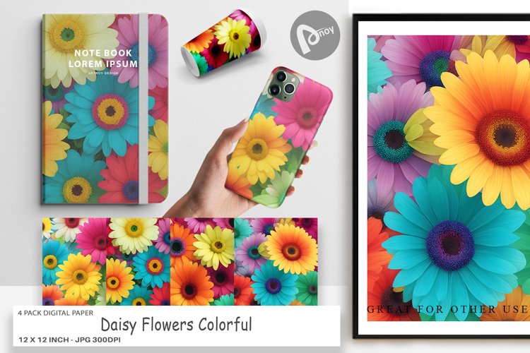 Digital Paper Daisy Flowers Colorful example image 1