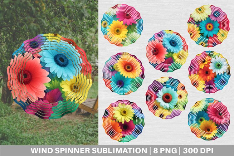 Daisy Flowers Colorful Wind Spinner | Sublimation Spinner De example image 1