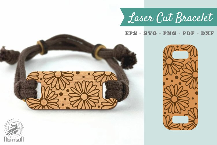 Daisy Flowers Laser Cut Bracelet SVG example image 1