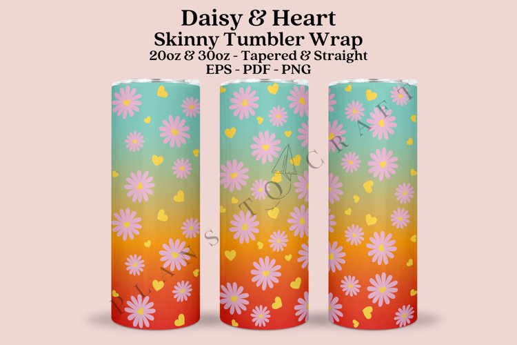 daisy heart skinny tumbler sublimation design for 20oz and 30oz skinny tumbler sublimation wrap