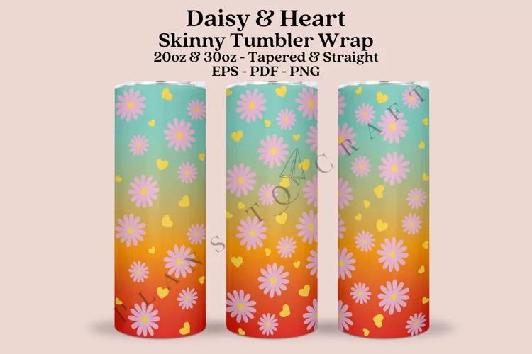 Daisy & Heart Skinny Tumbler Sublimation Wrap
