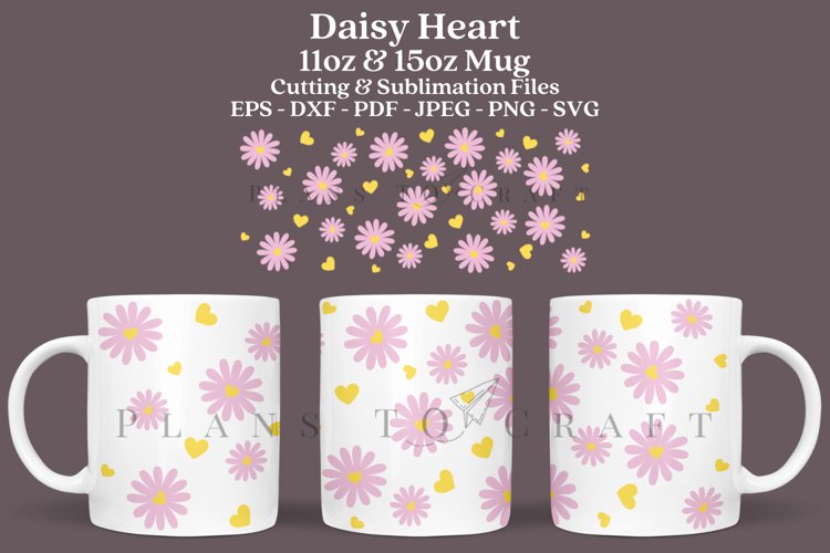 Daisy Heart 11 15oz Coffee Glass Mug SVG