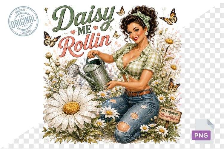 Daisy Me Rollin Cute Gardening Lady PNG Sublimation Art
