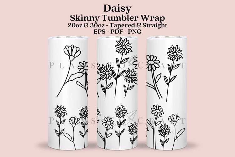 daisy outline skinny tumbler sublimation wrap with high resolution 300 DPI and transparant background perfect for 20oz and 30oz skinny tumbler