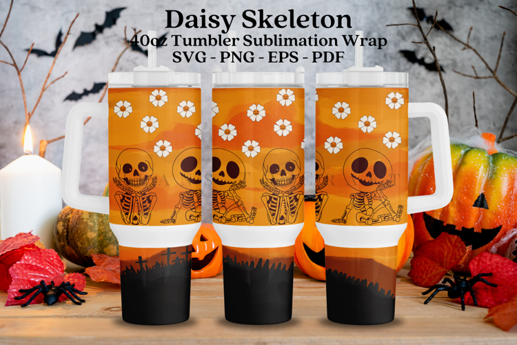 Daisy Skeleton Halloween 40oz Tumbler Sublimation Wrap