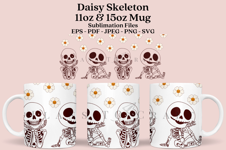 Daisy Skeleton Halloween 11&15oz Mug Sublimation Wrap