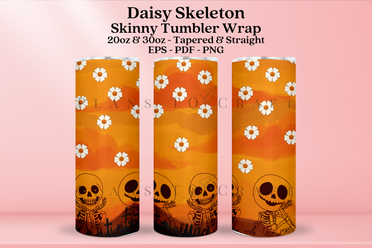 Daisy Skeleton Halloween Skinny Tumbler Sublimation Wrap