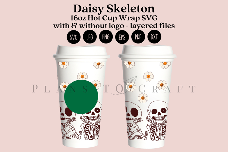 Daisy Skeleton Halloween 16oz Hot Cup Tumbler Wrap SVG