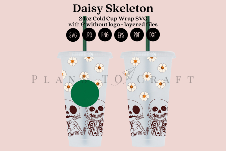 Daisy Skeleton Halloween 24oz Cold Cup Tumbler Wrap SVG