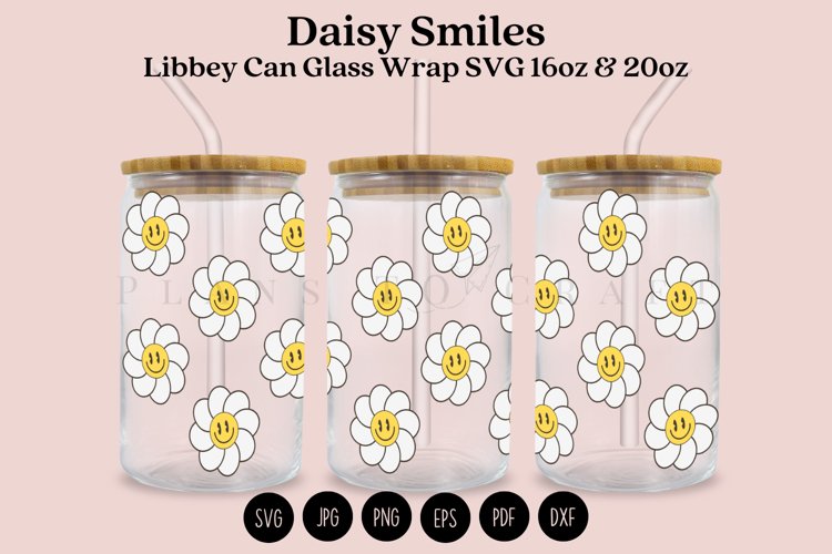 Daisy Smiles libbey beer can glass full wrap svg presized template for 16oz and 20oz glass for Cricut Silhouette and sublimation