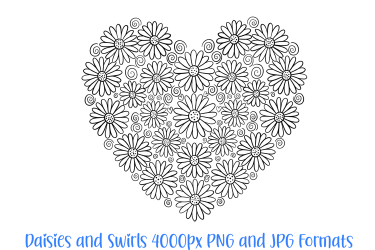 Daisies and Swirls Floral Flower Wreath Clipart PNG