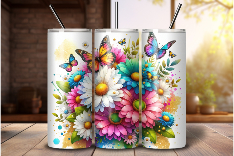 Daisy 20 oz Tumbler Wrap PNG, Floral Sublimation Design