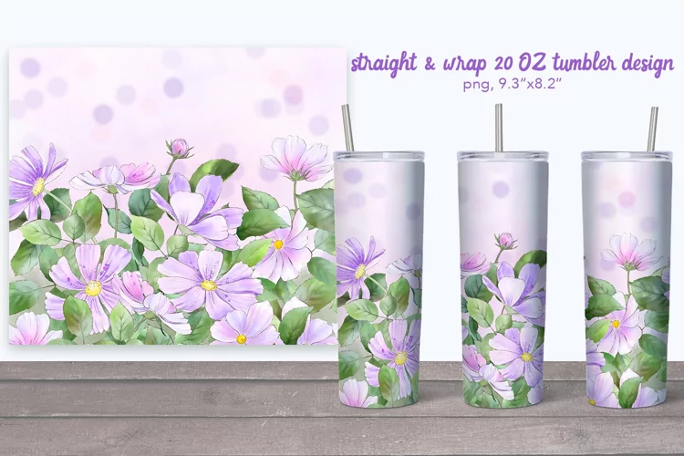 20 oz tumbler with lilac wildflowers. Tumbler sublimation