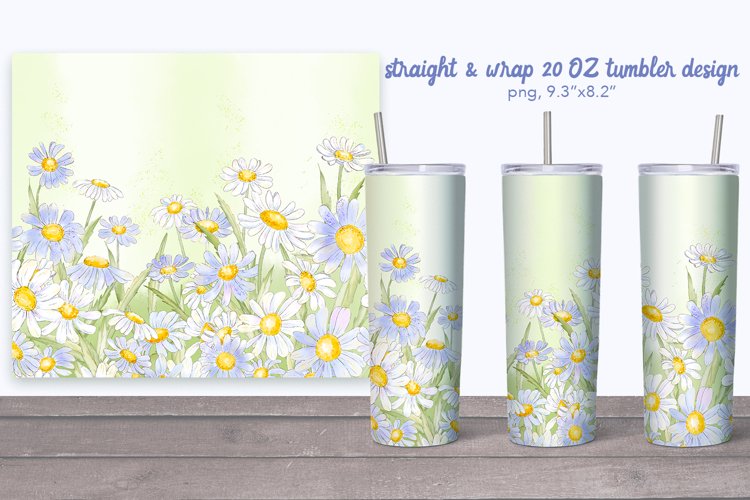 Summer tumbler Wildflowers. Daisies   camomiles sublimation