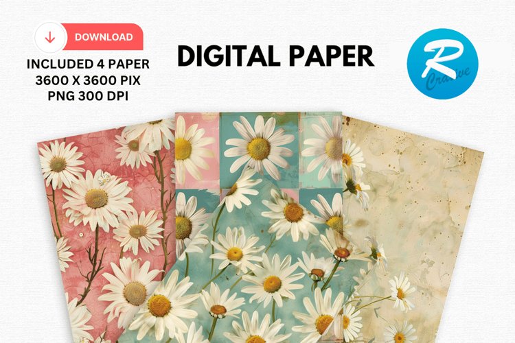 Vintage Daisy Flower Digital Paper, Daisy Flowers Background