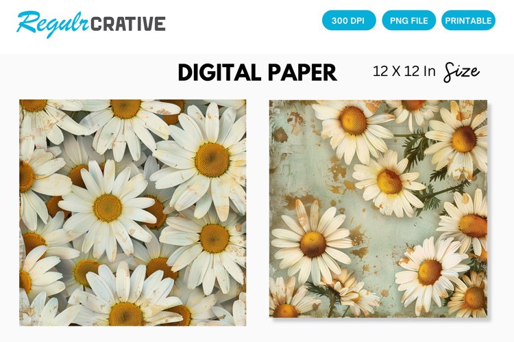Vintage Daisy Flower Digital Paper, Daisy Vintage Background
