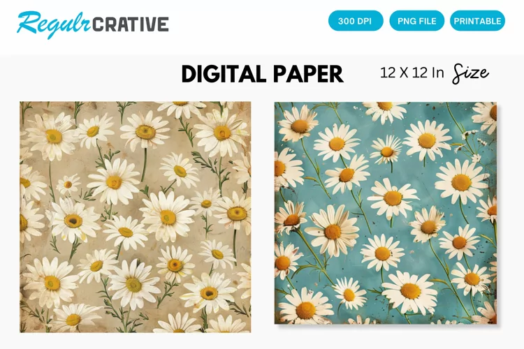 Vintage Daisy Flower Digital Paper, Daisy Vintage Background