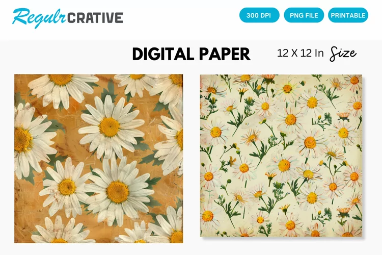 Vintage Daisy Flower Digital Paper, Daisy Vintage Background