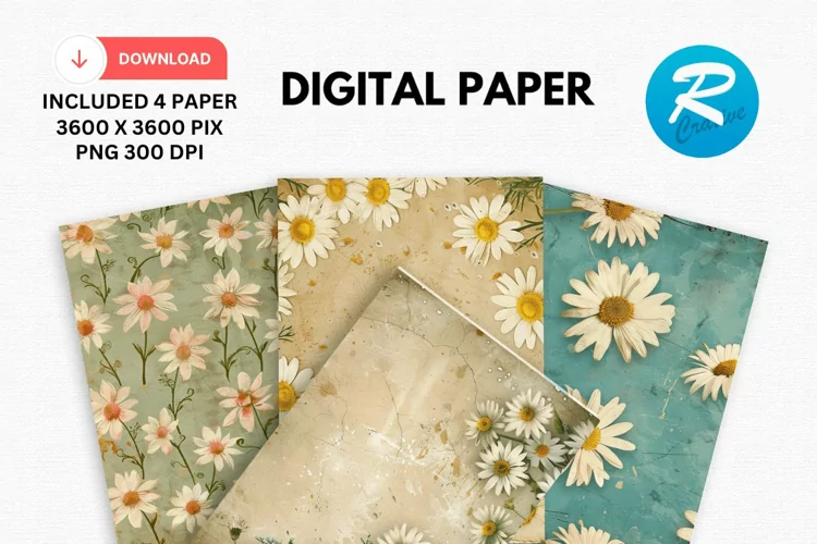 Vintage Daisy Flower Digital Paper, Daisy Flowers Background