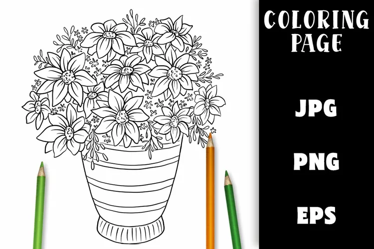 Vase of Daisy Flowers Coloring Page