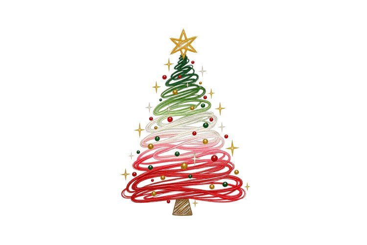 Christmas Tree Line Art PNG Shirt Design example image 1