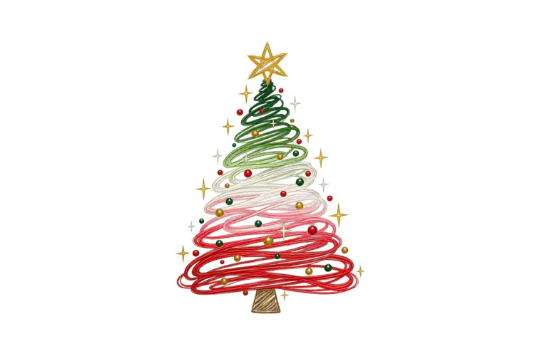 Christmas Tree Line Art PNG Shirt Design